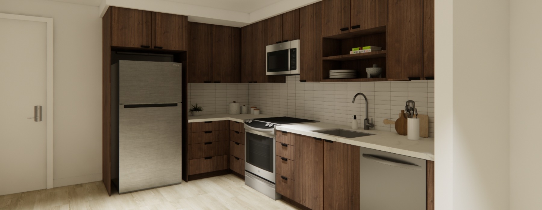 Kitchen with stainless steel appliances and wooden cabinets