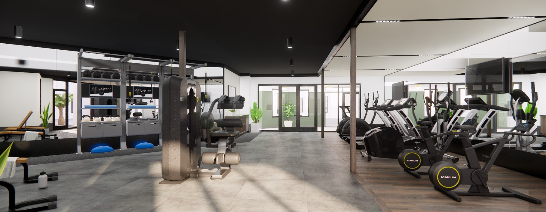 a gym with exercise equipment